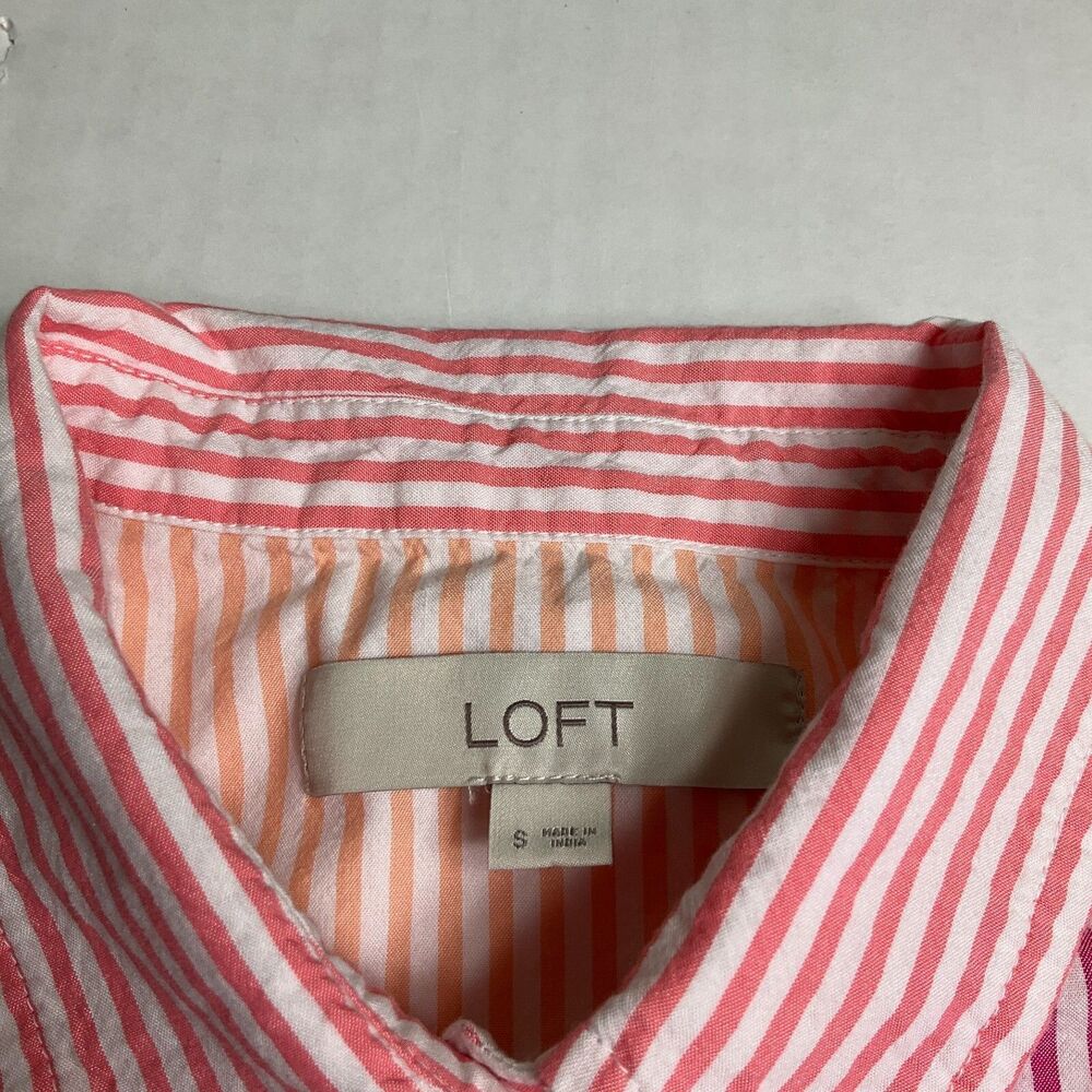 Loft Patchwork Button Down Shirt Striped Long Sle… - image 4